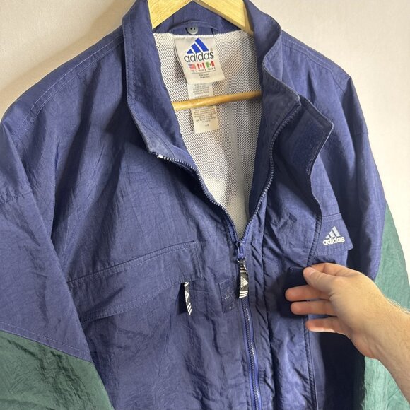 Adidas 90s Crinkle Nylon Colorblock Windbreaker Jacket Blue Big Logo Men L - Picture 5 of 8